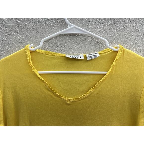 Basic Editions Womens Shirt Size Medium Yellow Solid Short Sleeve V-Neck - Picture 2 of 10